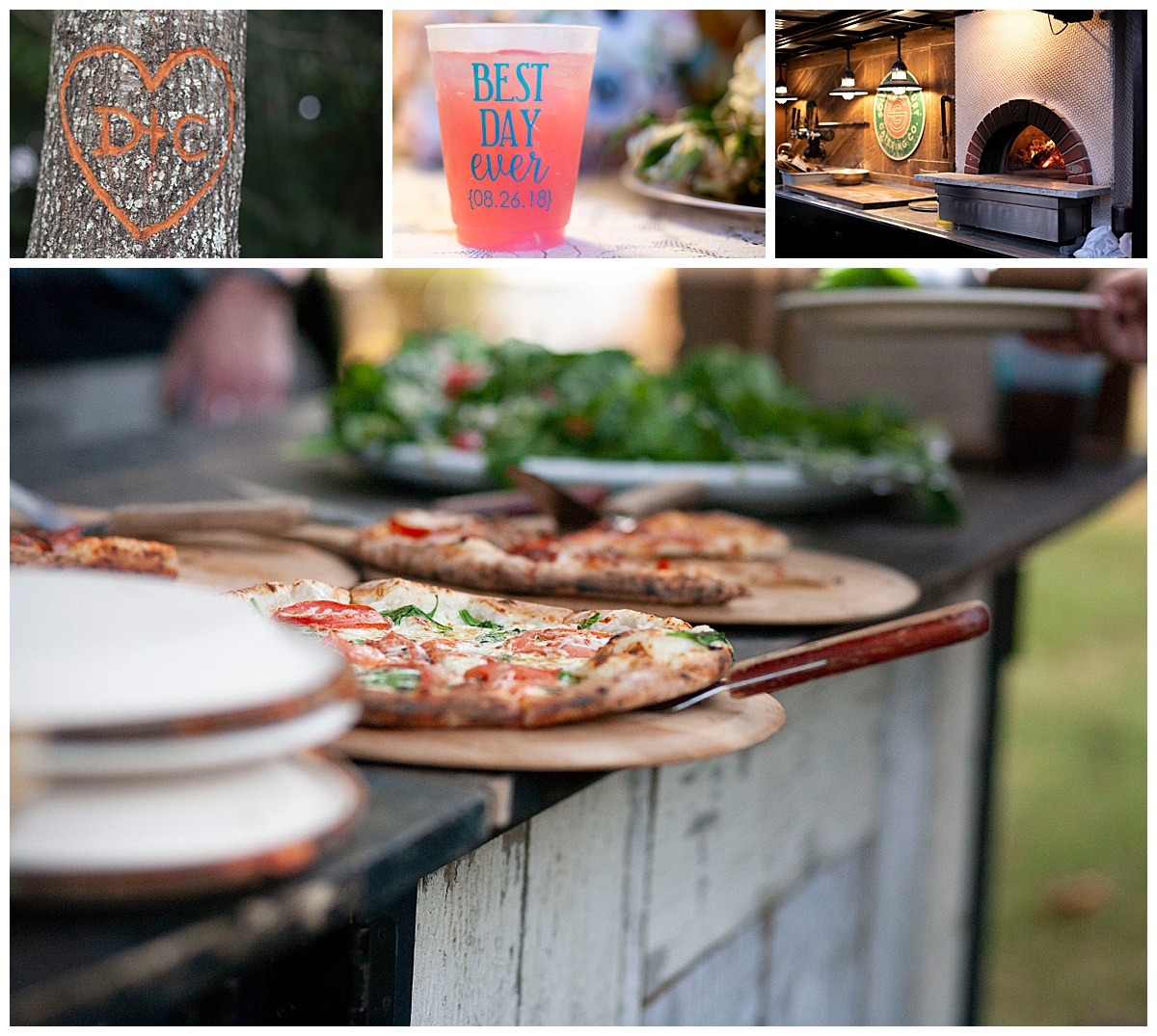 Vintage DIY wedding pizza truck photos for outdoor wedding southern crust catering company in Snellville GA