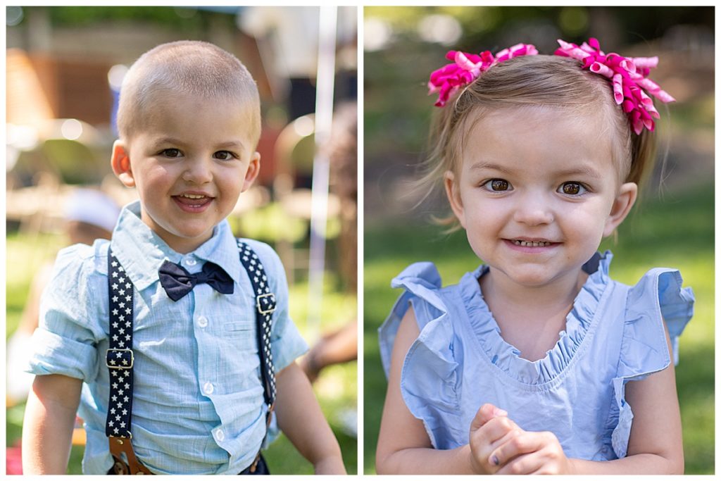 Fun Portraits of ring bearer and flower girl at reception