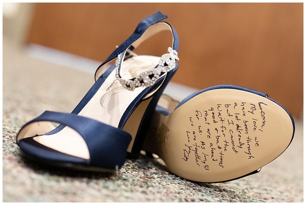 Handwritten note by Groom to Bride written on the bottom of the Bride's shoe