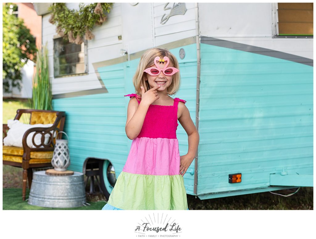 Mini Session with Atlanta family and children photographer A Focused Life Photography from Monroe with Rosie, a 1967 Shasta Compact vintage camper owned by Atlanta Photo Camper in Social Circle