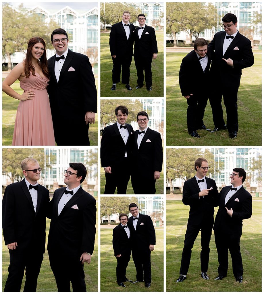 Collage of Groom with each Groomsman at Cooper Riverside Park in Mobile, AL