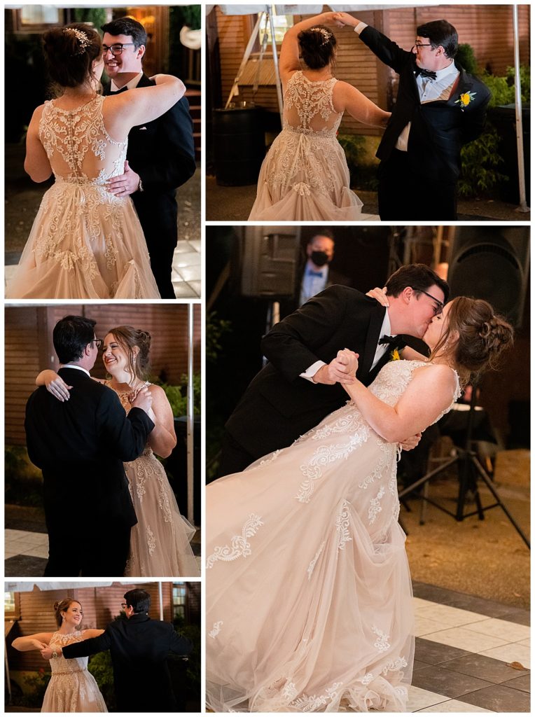 Bride and groom first dance at Kirk House and Gardens in Mobile, AL
