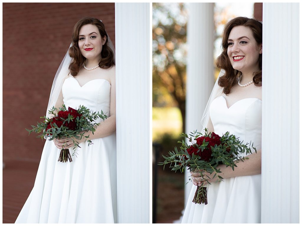 Two different angles of bride in same pose