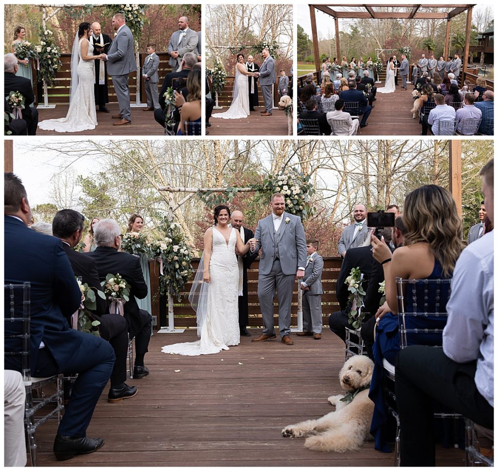 Collage of wedding ceremony at Three Birches in Alpharetta GA
