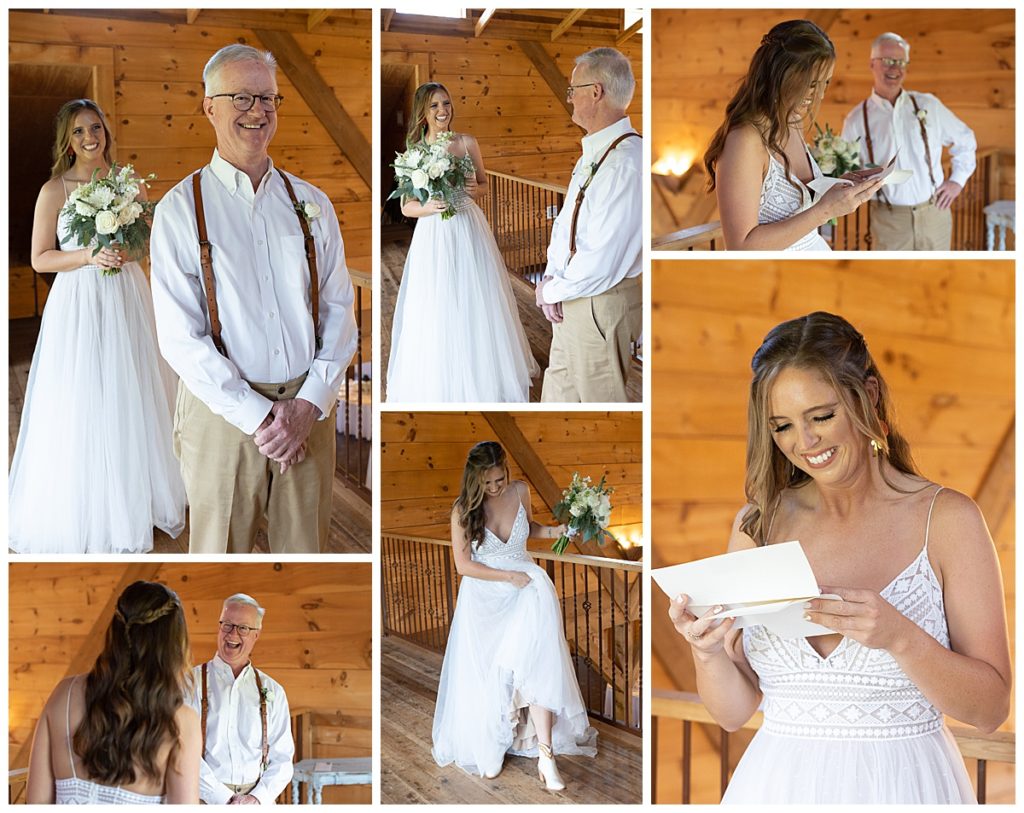 Photo collage of the first look between the bride and her father