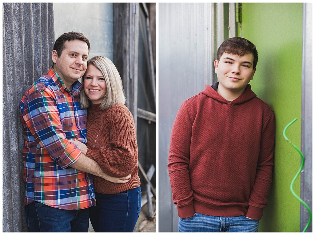 Family posed during family session at Chase Park Warehouse in Athens, GA