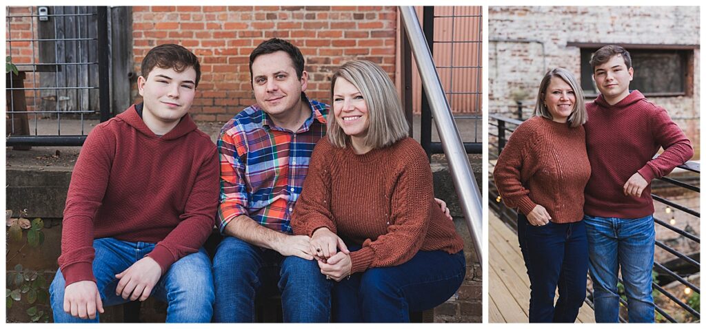 Family sitting on steps during family session at Chase Park Warehouse in Athens, GA